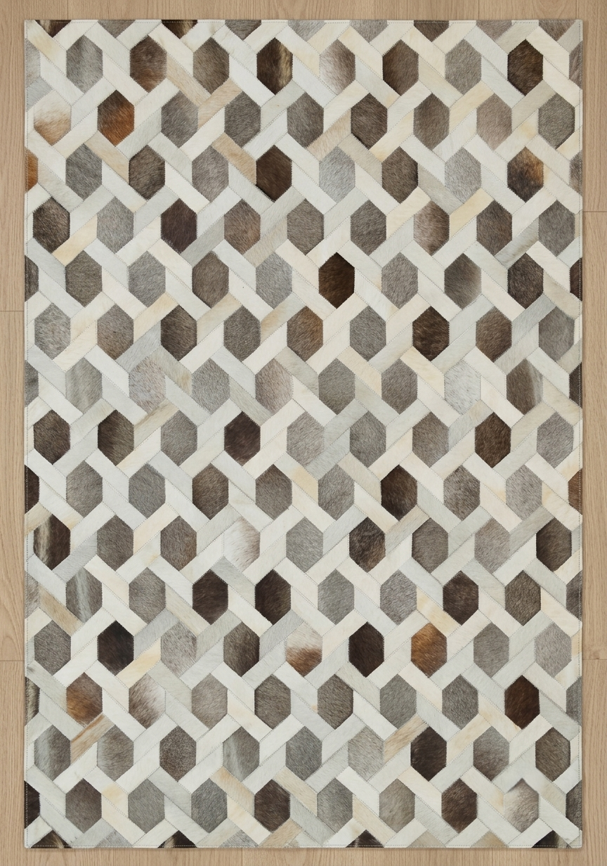 Geometric Cube Weave Patchwork Leather Rug