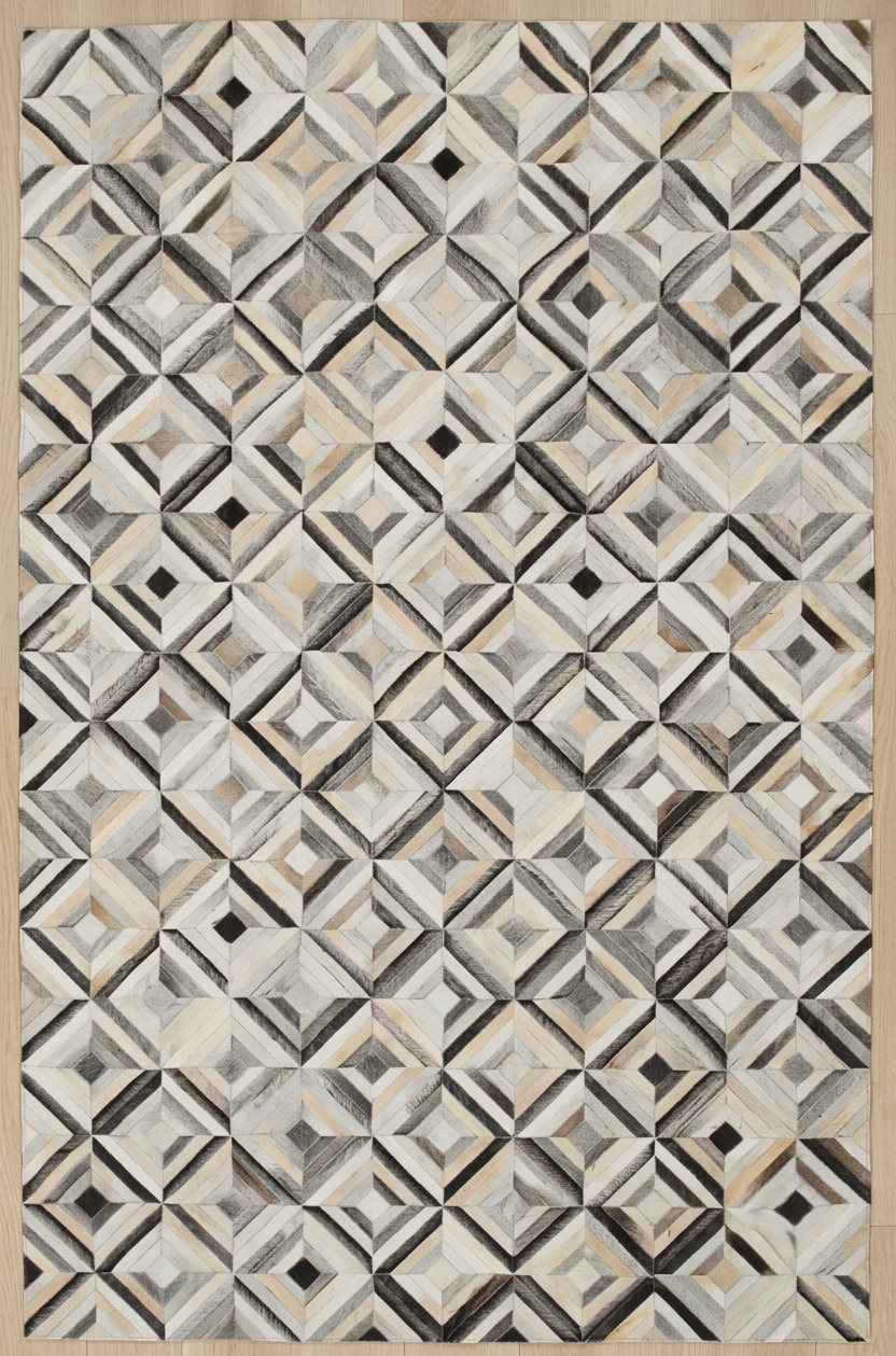 Geometric Diamond Mosaic Patchwork Leather Rug
