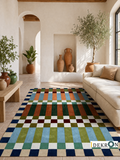 Handgetufter moderner Design-Teppich im Bauhaus-Stil mit geometrischem Colour-Blocking – Multikolor