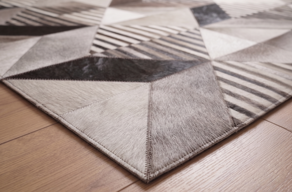 Geometric Prism Stripe Patchwork Leather Rug
