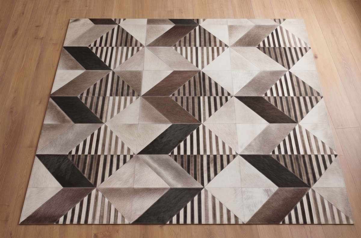 Geometric Prism Stripe Patchwork Leather Rug