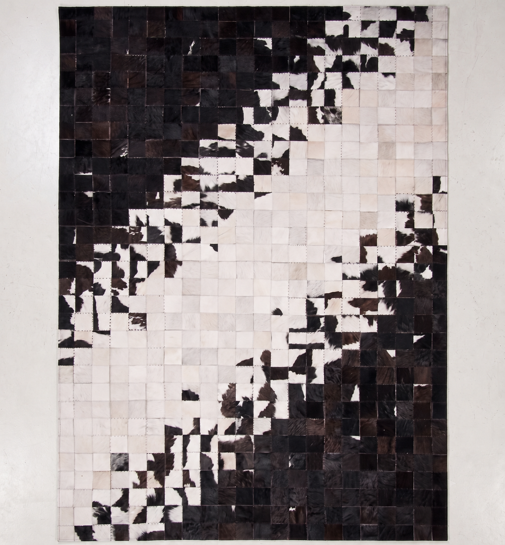 Monochrome Pixel Flow Patchwork Lederteppich