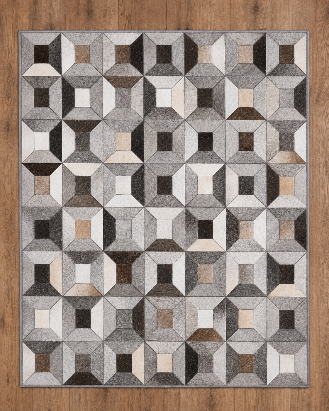 3D Cube Frame Patchwork Lederteppich