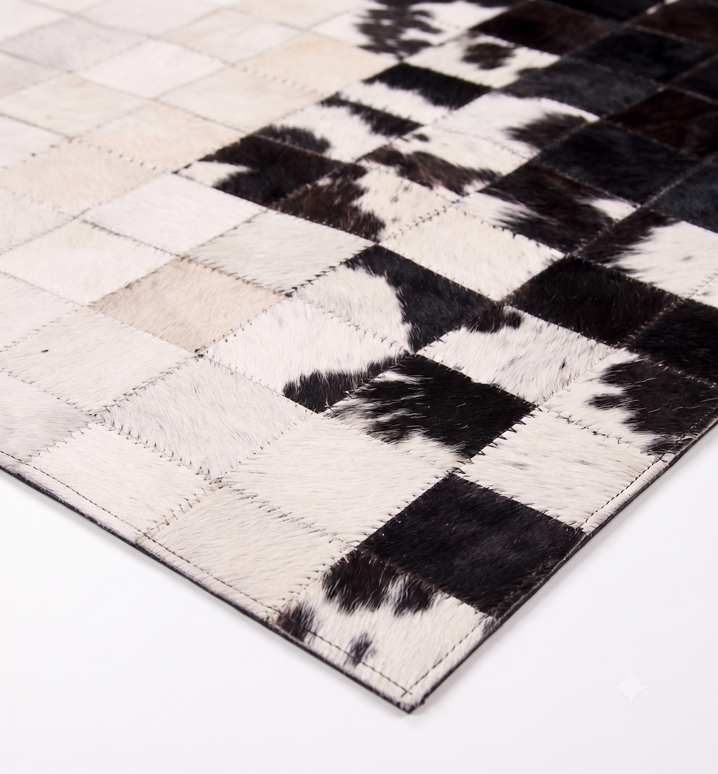 Monochrome Pixel Flow Patchwork Lederteppich