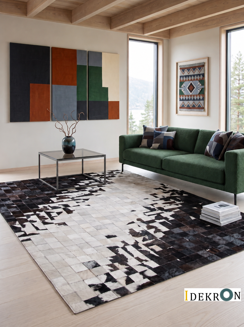Monochrome Pixel Flow Patchwork Lederteppich