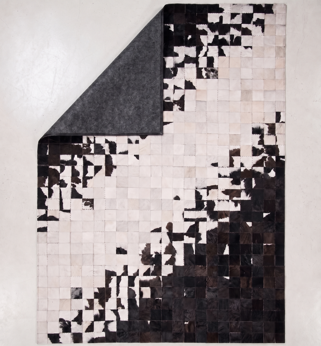 Monochrome Pixel Flow Patchwork Lederteppich