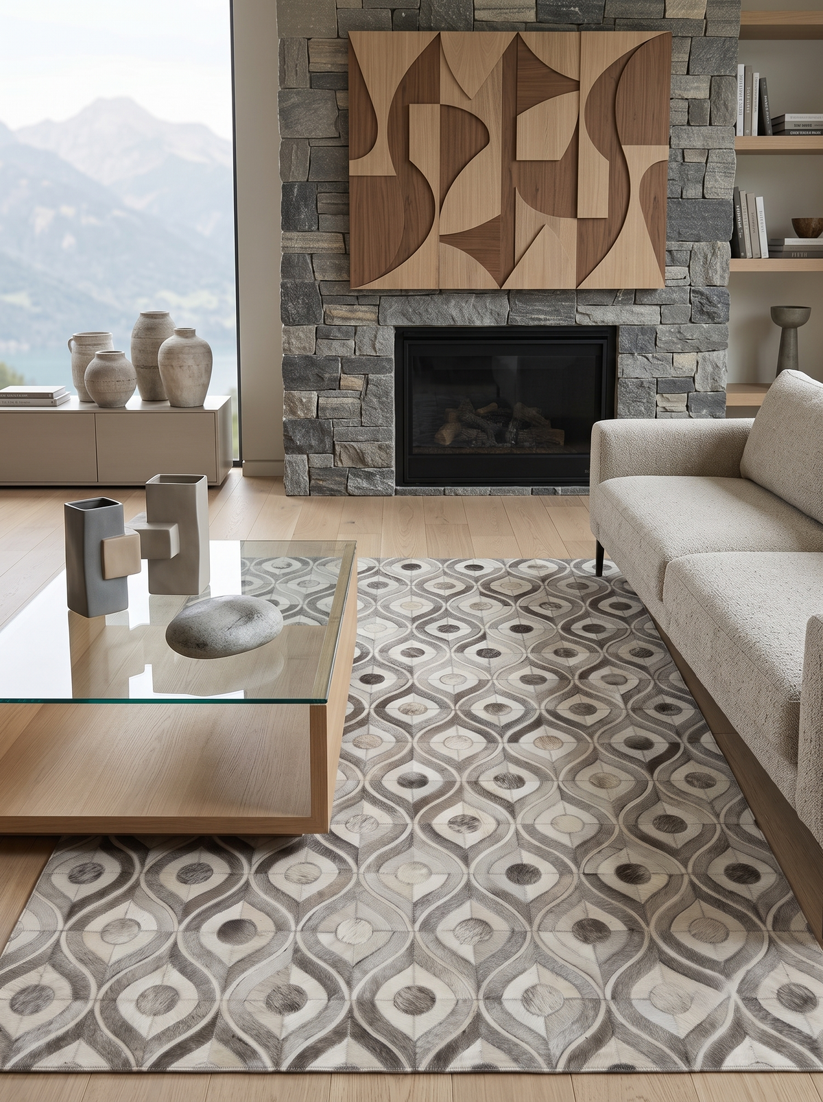 Retro Orbit Flow Patchwork Leather Rug