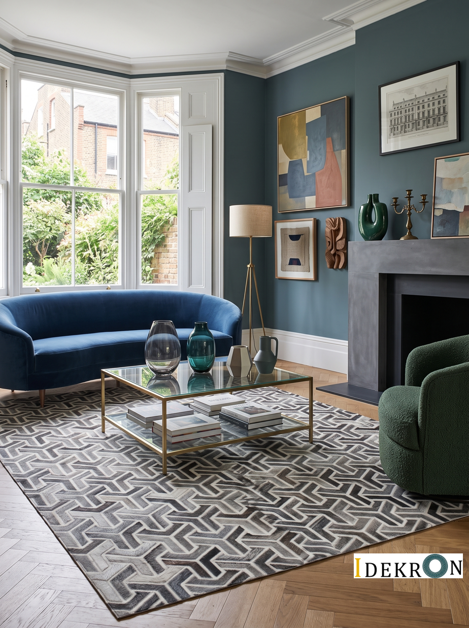 Geometric Trinity Weave Patchwork Leather Rug