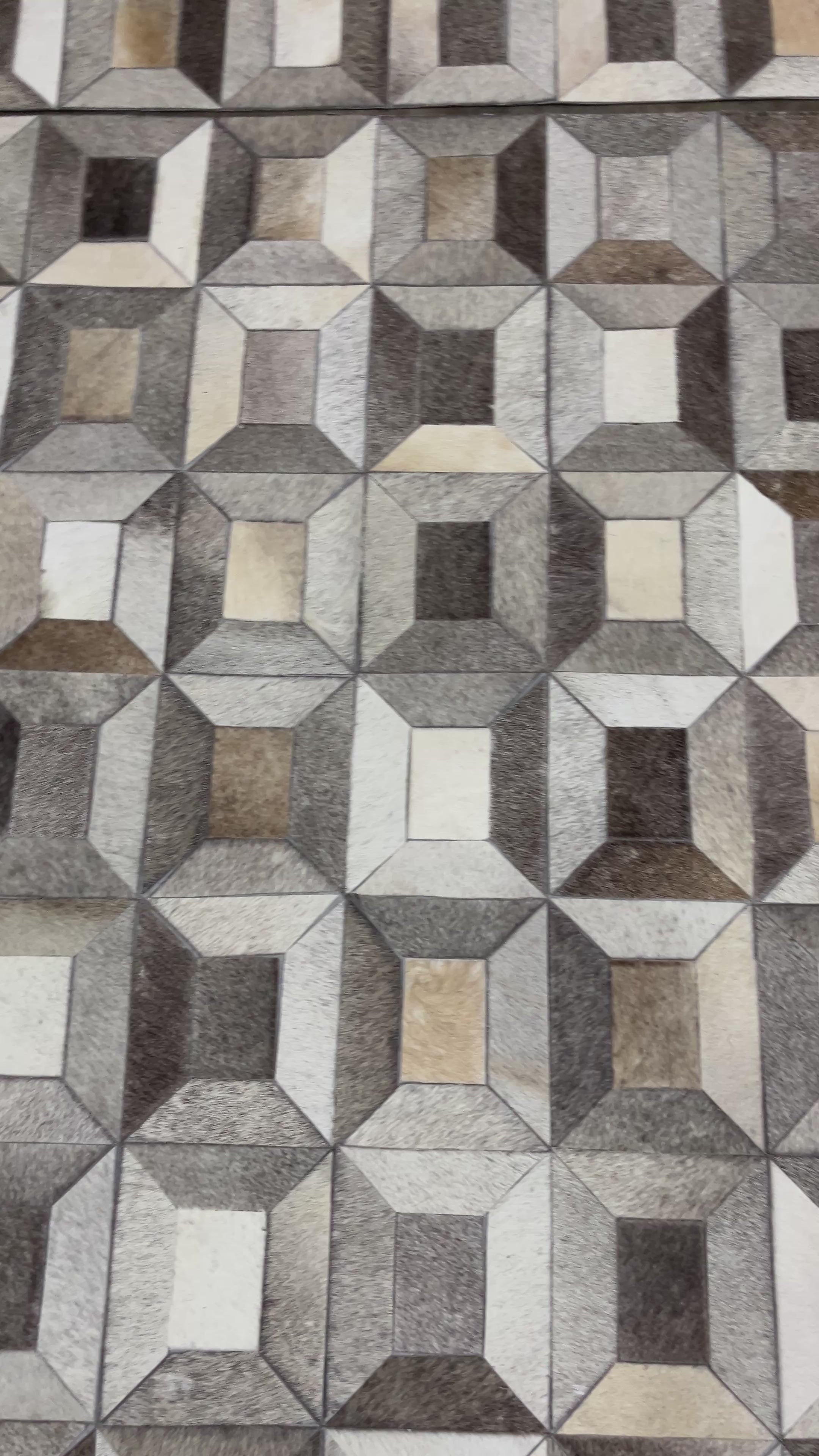 3D Cube Frame Patchwork Lederteppich