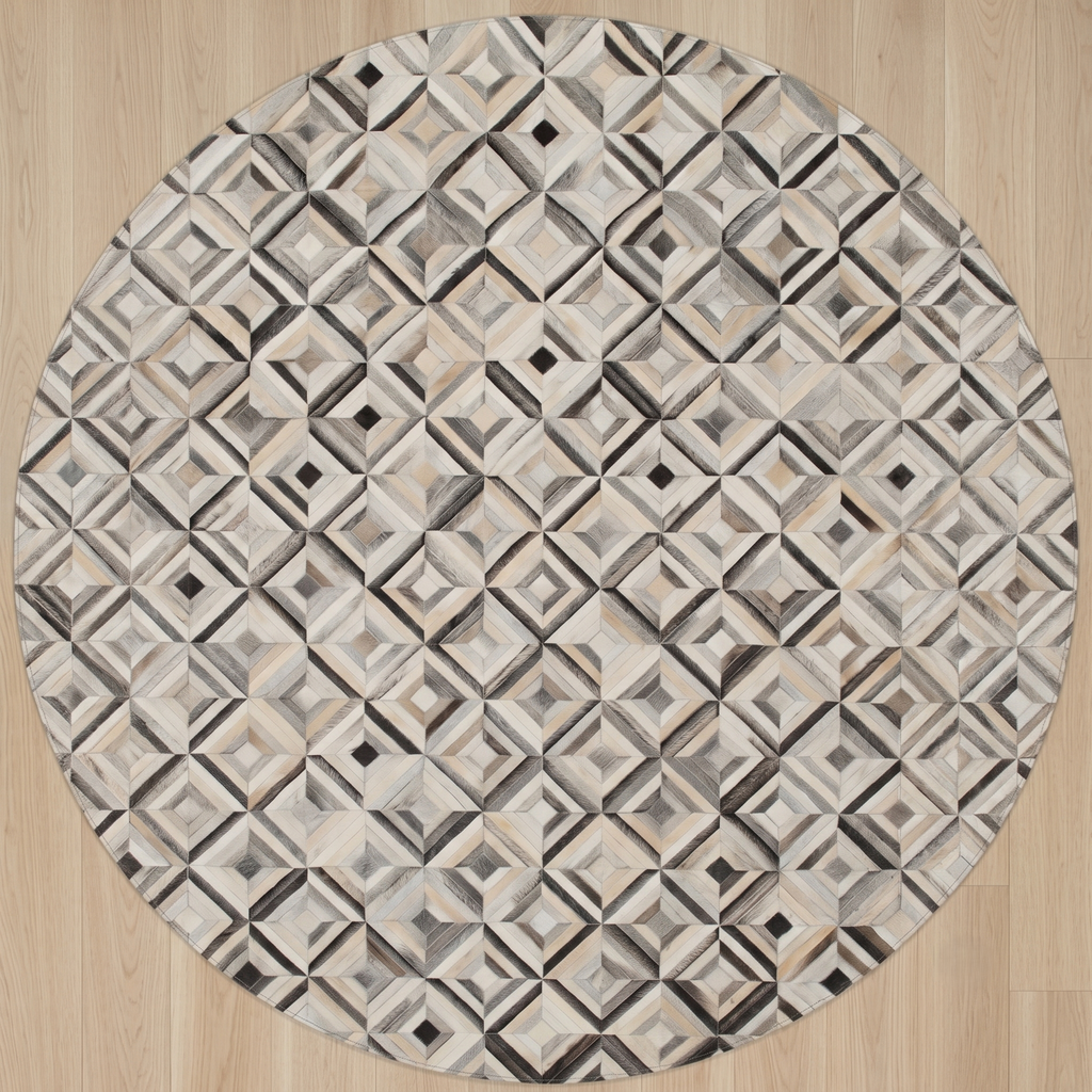 Geometric Diamond Mosaic Patchwork Leather Rug