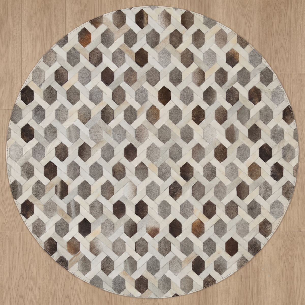 Geometric Cube Weave Patchwork Leather Rug