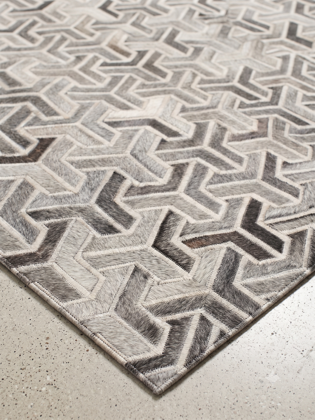Geometric Trinity Weave Patchwork Leather Rug