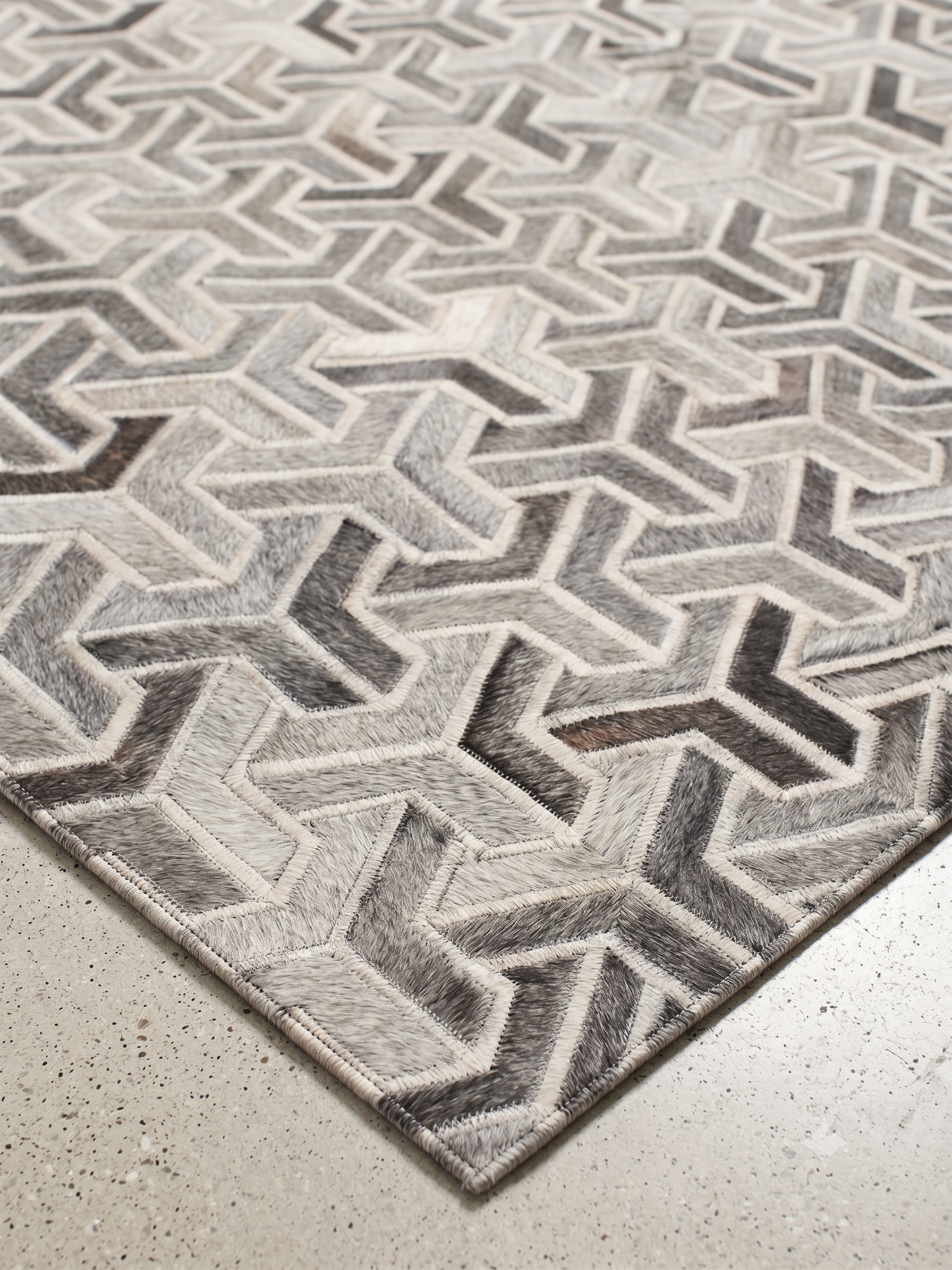 Geometric Trinity Weave Patchwork Leather Rug